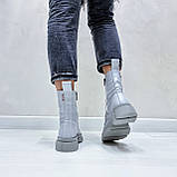 Жіночі черевики-берці сірі шкіряні демісезонні, фото 3