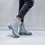 Жіночі черевики-берці сірі шкіряні демісезонні, фото 5