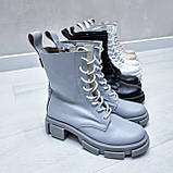 Жіночі черевики-берці сірі шкіряні демісезонні, фото 6