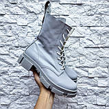 Жіночі черевики-берці сірі шкіряні демісезонні, фото 8