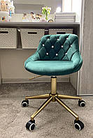 Перукарське крісло HR931K велюр зелений золота основа