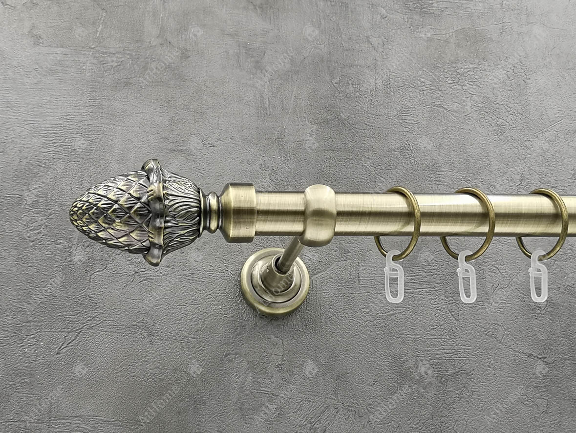 Карниз Quadrum Шишка 320 см одинарний Антик відкритий 25 мм гладка (кільця з гачками), фото 1