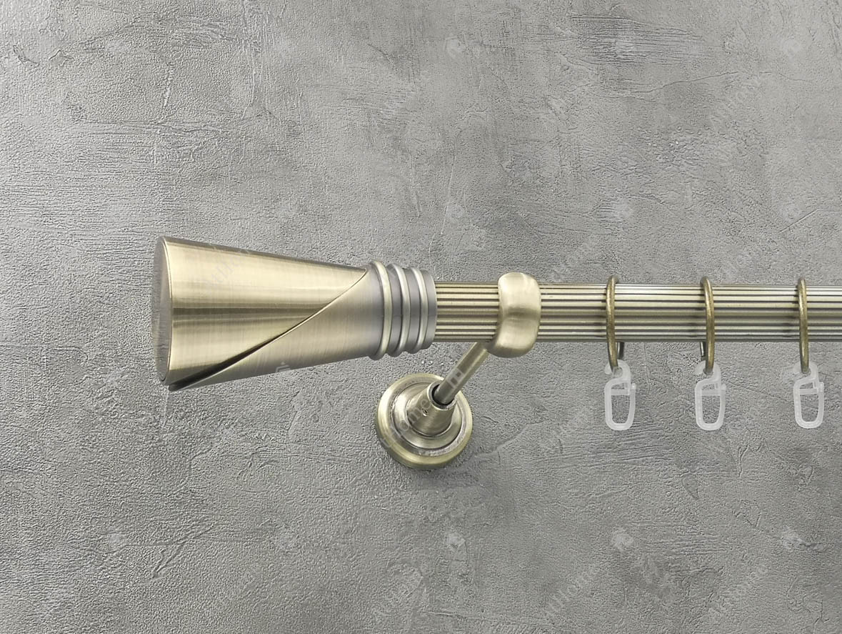 Карниз Quadrum Дункан 200 см одинарний Антик відкритий 25 мм рифлена (кільця з гачками), фото 1