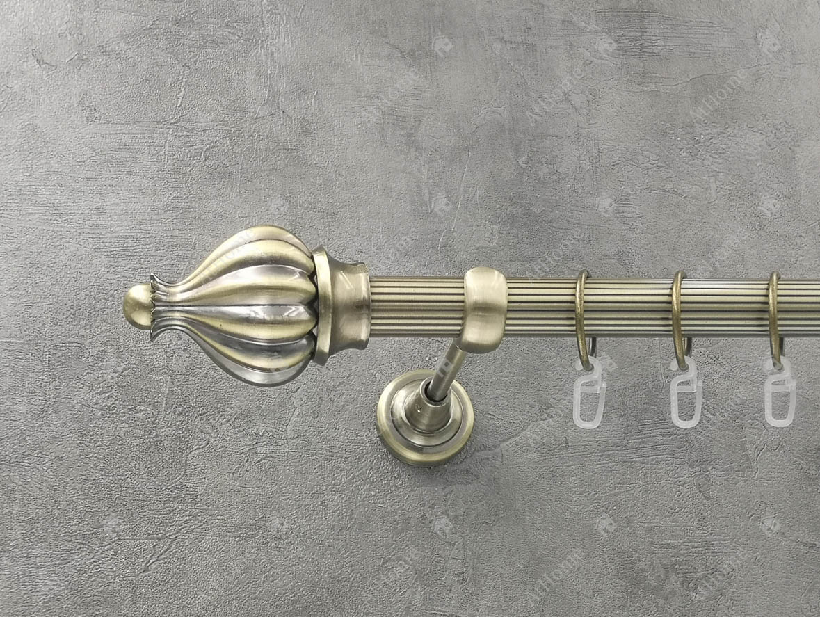 Карниз Quadrum Таджа 160 см одинарний Антик відкритий 25 мм рифлена (кільця з гачками), фото 1