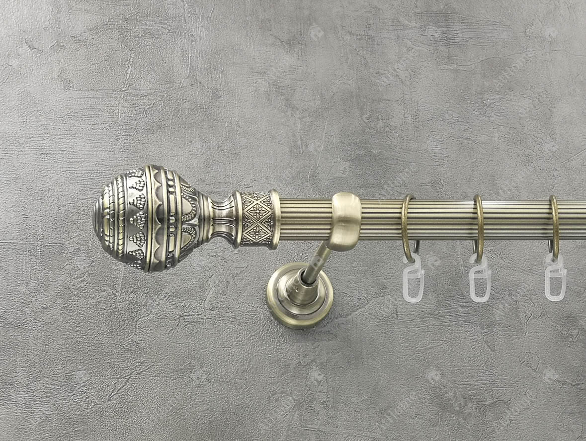 Карниз Quadrum Арабеска 320 см одинарний Антик відкритий 25 мм рифлена (кільця з гачками), фото 1