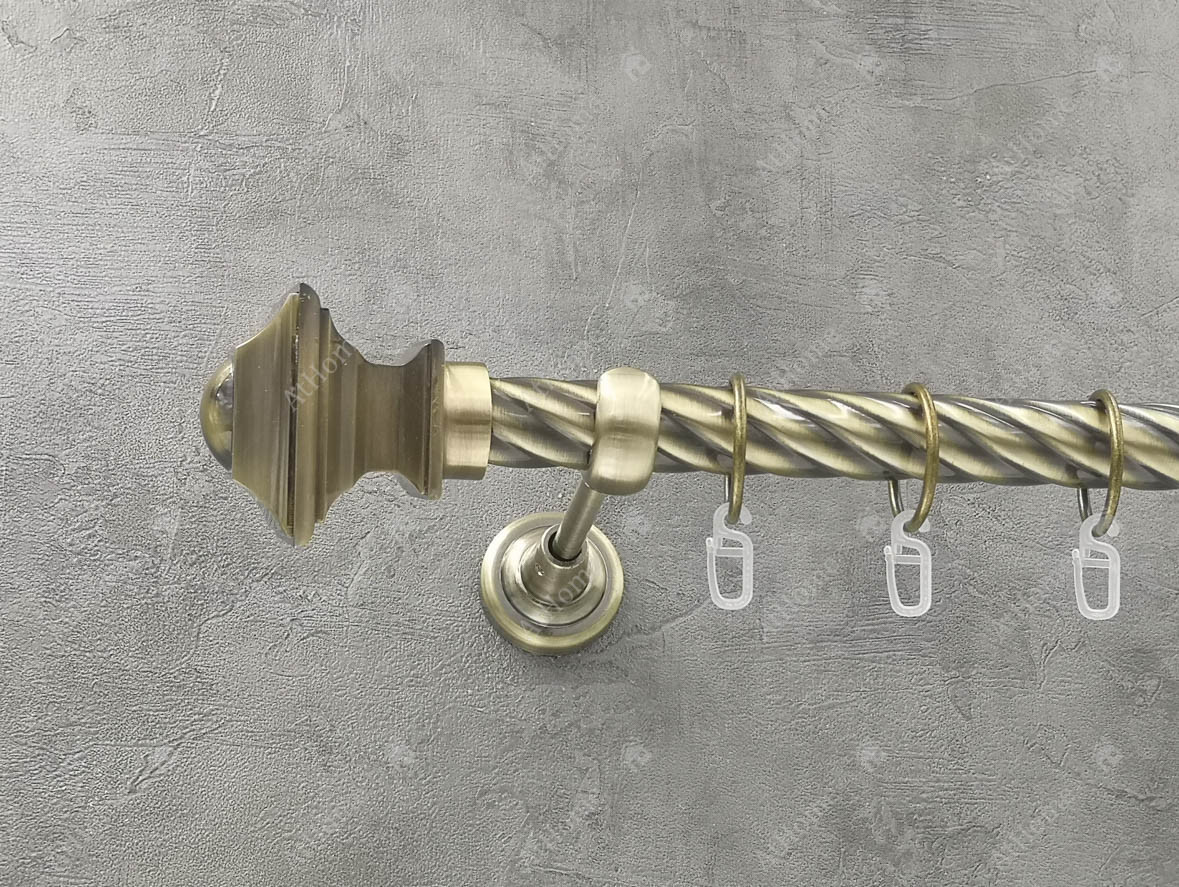 Карниз Quadrum Борджеза 160 см одинарний Антик відкритий 25 мм кручена (кільця з гачками), фото 1