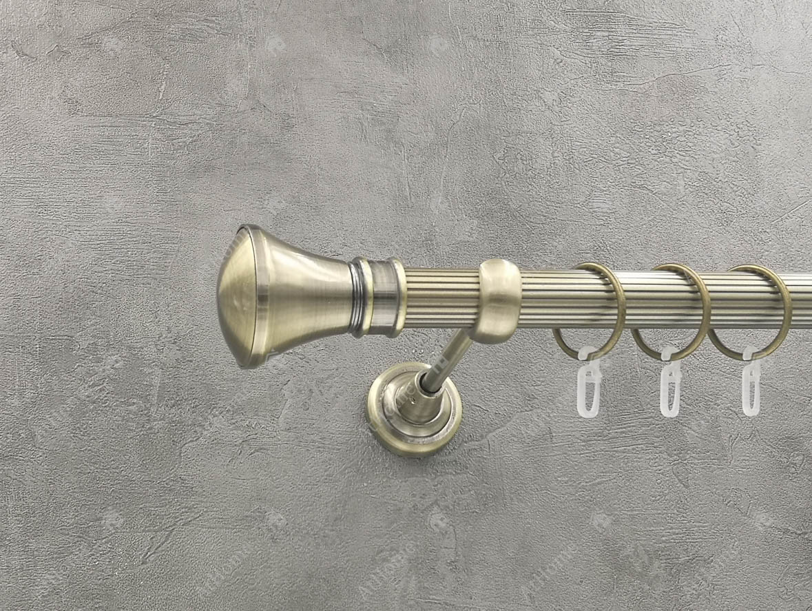 Карниз Quadrum Люксор 200 см одинарний Антик відкритий 25 мм рифлена (кільця з гачками), фото 1