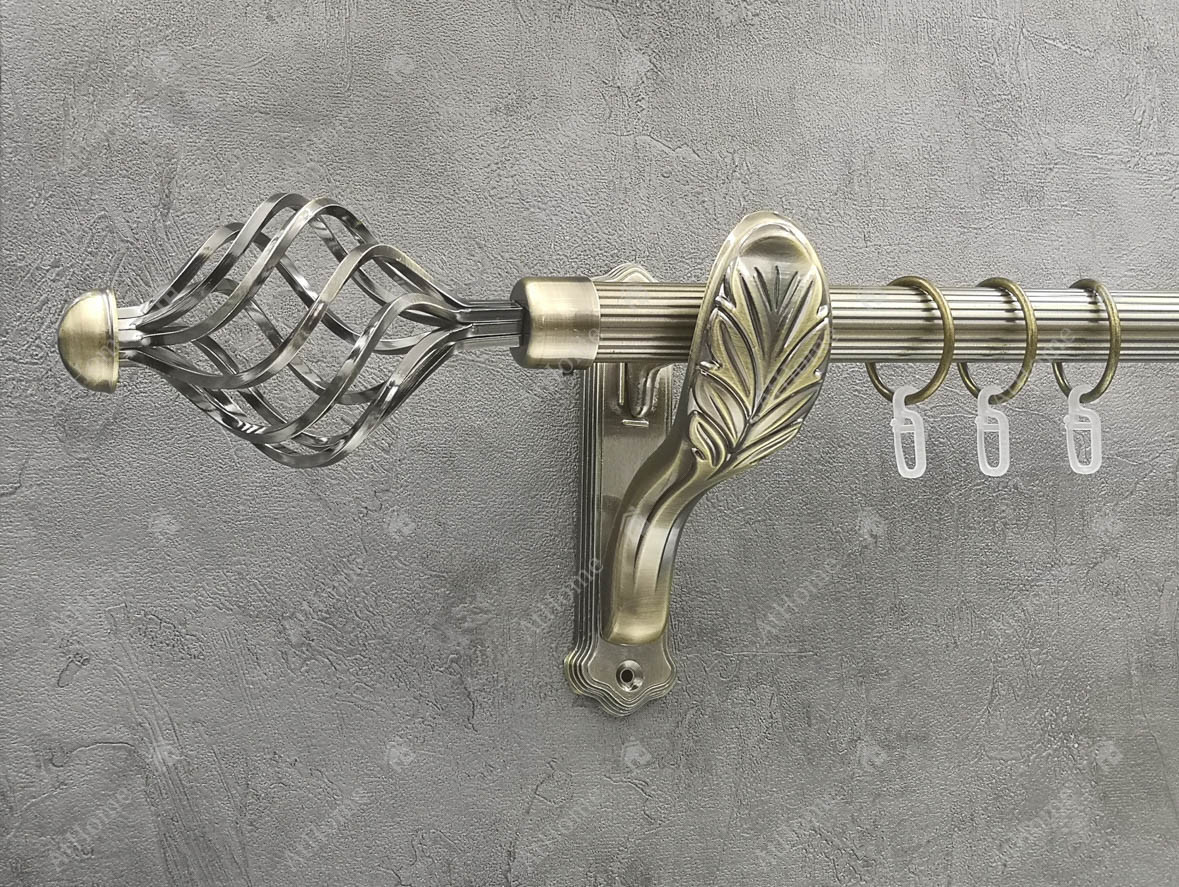 Карниз Quadrum Арезо 200 см одинарний Антик ретро 25 мм рифлена (кільця з гачками), фото 1