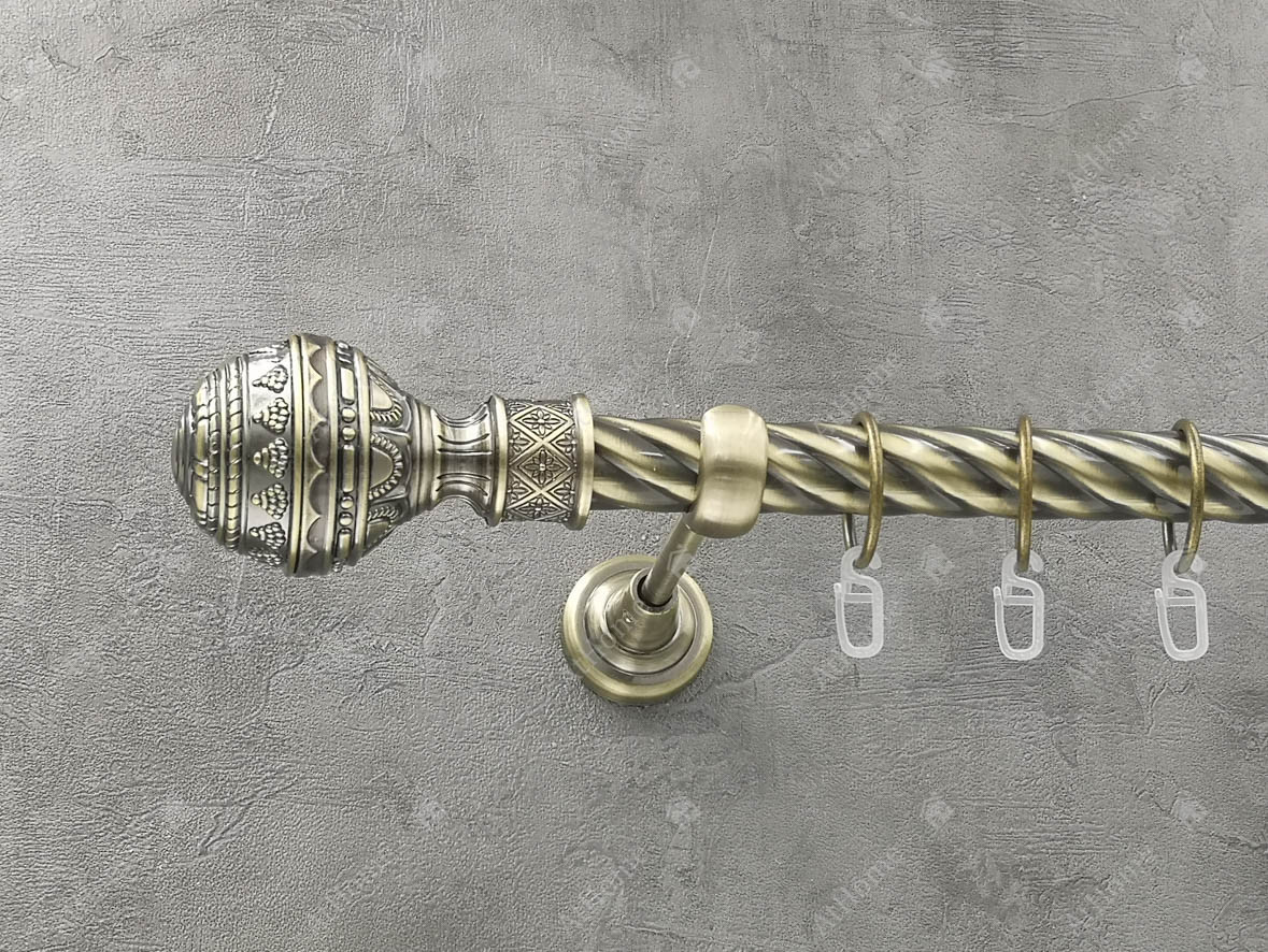 Карниз Quadrum Арабеска 160 см одинарний Антик відкритий 25 мм кручена (кільця з гачками), фото 1