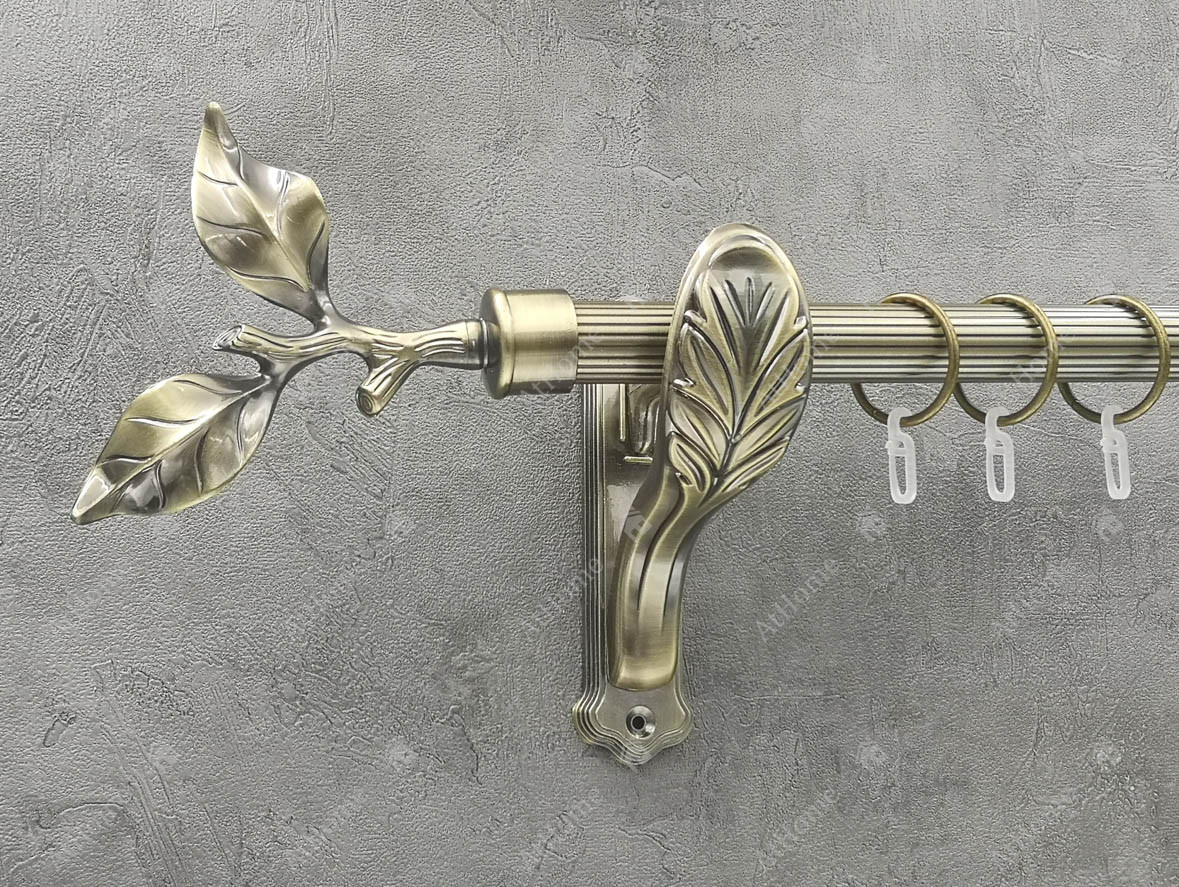 Карниз Quadrum Лист рози 200 см одинарний Антик ретро 25 мм рифлена (кільця з гачками), фото 1