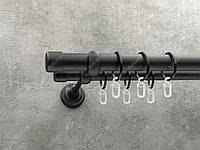 Карниз Quadrum Заглушка 300 см двойной черный матовый открытый 25/19 мм гладкая (кольца с крючками)