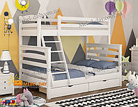 Ліжко Двоярусне дитяче дерев'яне Трансформер Соня з ящиками, 120х190, Білий