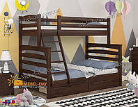 Ліжко Двоярусне дитяче дерев'яне Трансформер Соня з ящиками, 120х190, Горіх темний