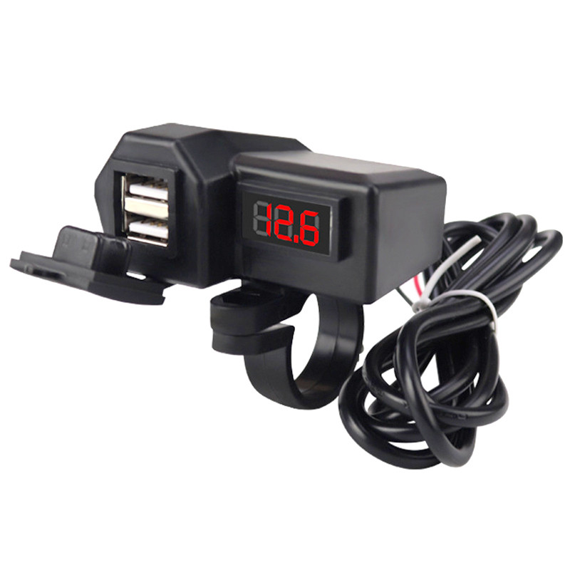 USB Мото зарядка на руль 3.1А з вольтметром і вимикачем універсальна ...