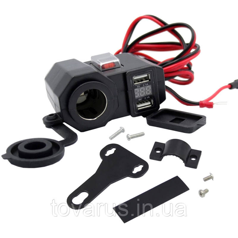 Мото Прикуриватель Зарядка USB 4.4А с Вольтметром Универсальная ...