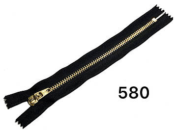 Блискавка металева джинсова Чорна з золотом Тип4.5 18см автомат, фото 2