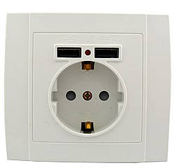 Розетка із заземленням Yaweitai YW-2530 2USB біла modern, фото 1