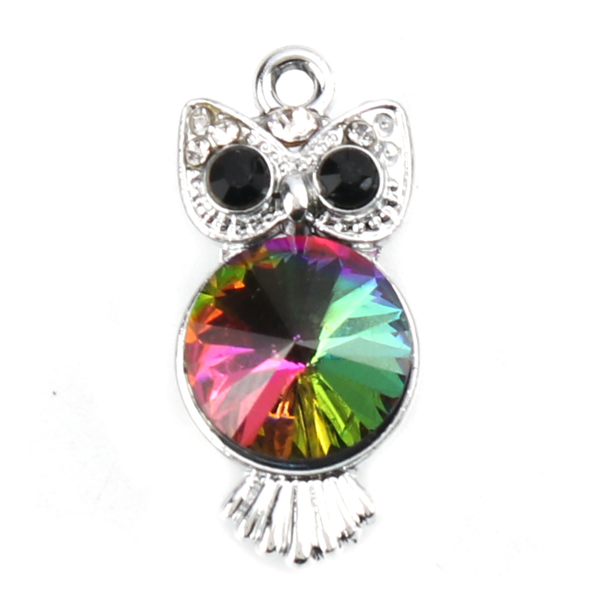 Підвіска Finding Кулон сова Сріблястий різнокольровий страз 26 мм x 12 мм