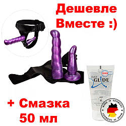 Подвійний страпон 18 см для жінки комплект зі змащенням Double Strapon Duo Pleasure