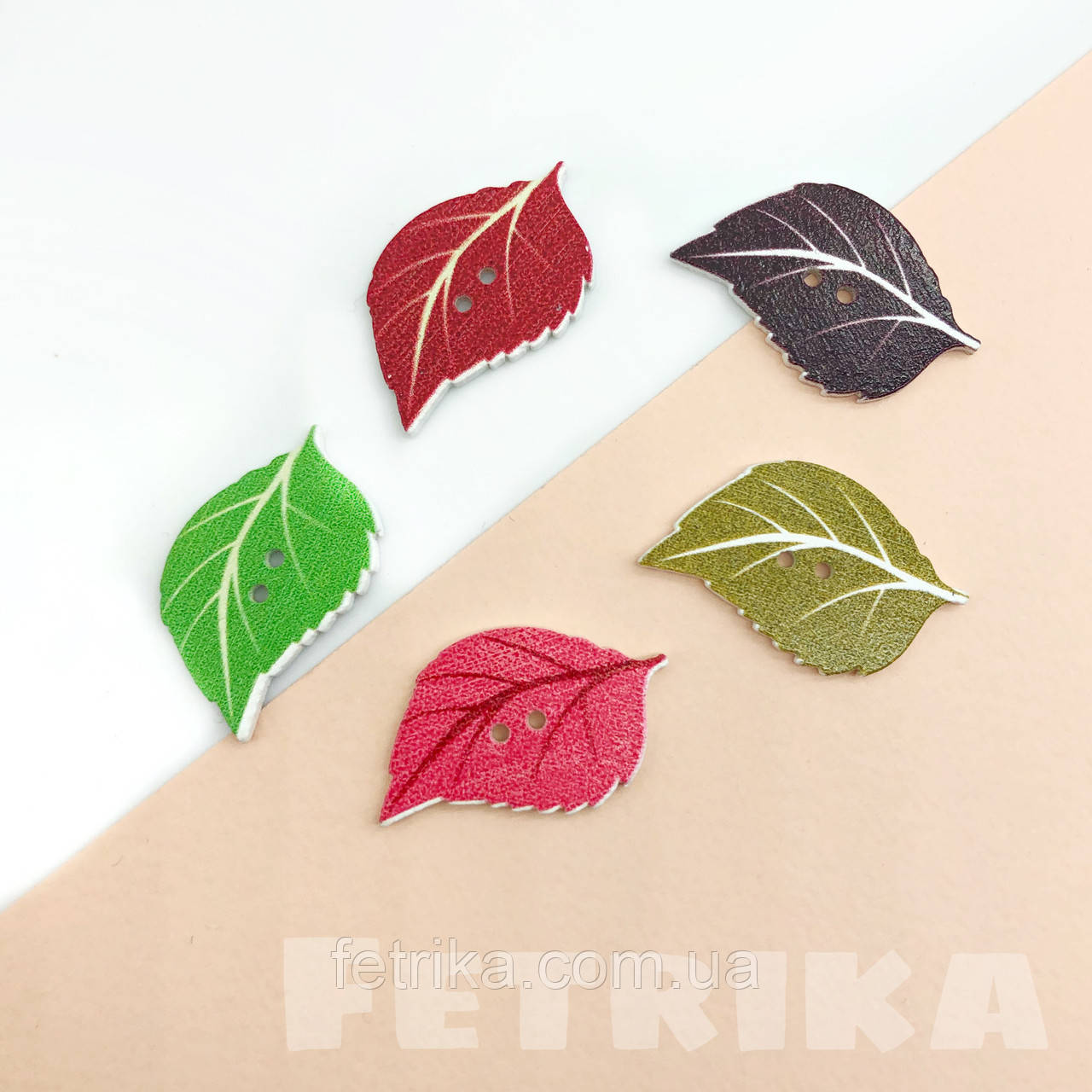 Ґудзики "Листики" дерев'яні, 3,5*2,0 см, MІКС, фото 1