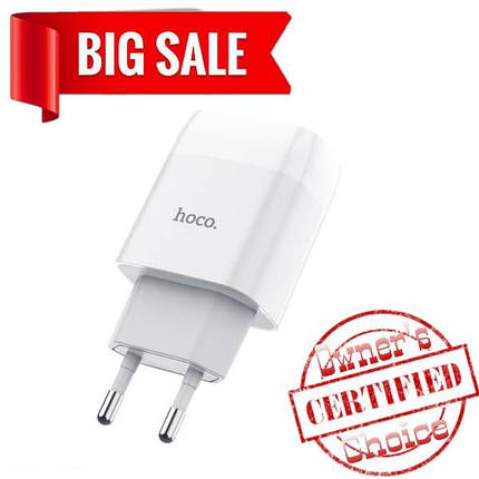 Сетевое зарядное устройство Hoco C73A 2 USB 2.4A белое, фото 2