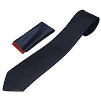 Чоловіча темно-синя атласна краватка Pierre Cavelli CS-d.Blue з хусточкою