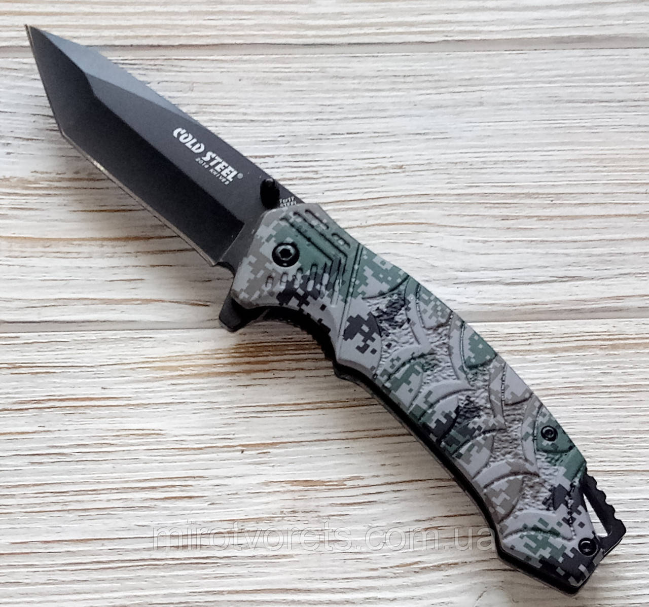 Ніж складний інерційний викидний Cold Steel Tanto Pixel 213, 7Cr17, фіксатор гвинтів +paracord, фото 1