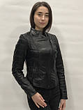 Куртка косуха з натуральної шкіри на блискавці колір чорний довжина 50 см 42р 46р 48р, фото 5