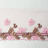 Ажурне мереживо, вишивка на сітці: рожева, коричнева, жовта нитка з рожевою сітці, ширина 11 см, фото 3