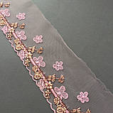 Ажурне мереживо, вишивка на сітці: рожева, коричнева, жовта нитка з рожевою сітці, ширина 11 см, фото 4