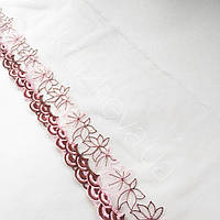 Ажурное кружево вышивка на сетке: розовая и коричневая нить по розовой сетке, ширина 19 см