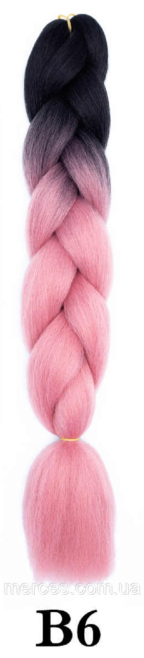 Канекалон чорний + рожевий беж А17 довжина 60 ± 5 см Вага 100 г Термостійкий омбре двокольоровий коса М45 Jumbo Braid В6, фото 1