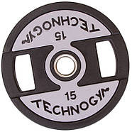 Млинці d-51мм TECHNOGYM 15кг (диски) поліуретанові з хватом і металевою втулкою, фото 2