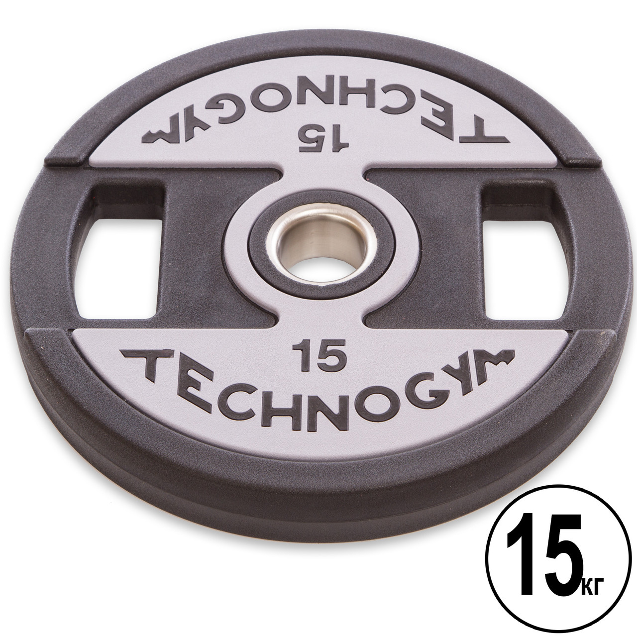 Млинці d-51мм TECHNOGYM 15кг (диски) поліуретанові з хватом і металевою втулкою