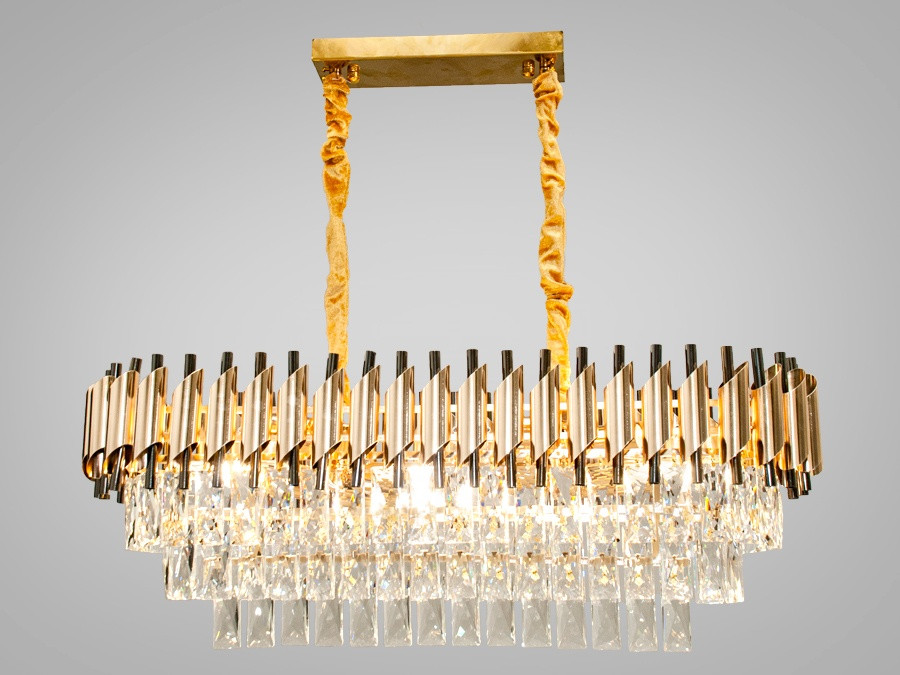 Кришталева люстра овальної форми для вітальні 201202/800x300SGD+BK, фото 1