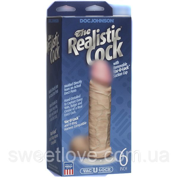 Фалоімітатор Doc Johnson The Realistic Cock 6 inch White - PVC, Vack-U-Lock, діаметр 4,3 см