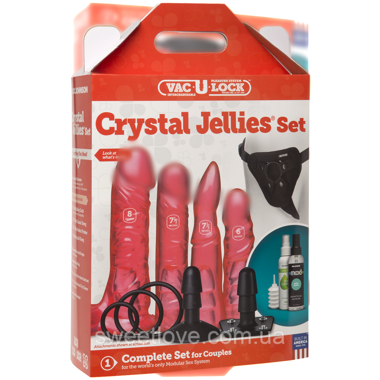 Набор для страпона Doc Johnson Vac-U-Lock Crystal Jellies Set, диаметр 3,8см, 2х4,5ми, 5,1см