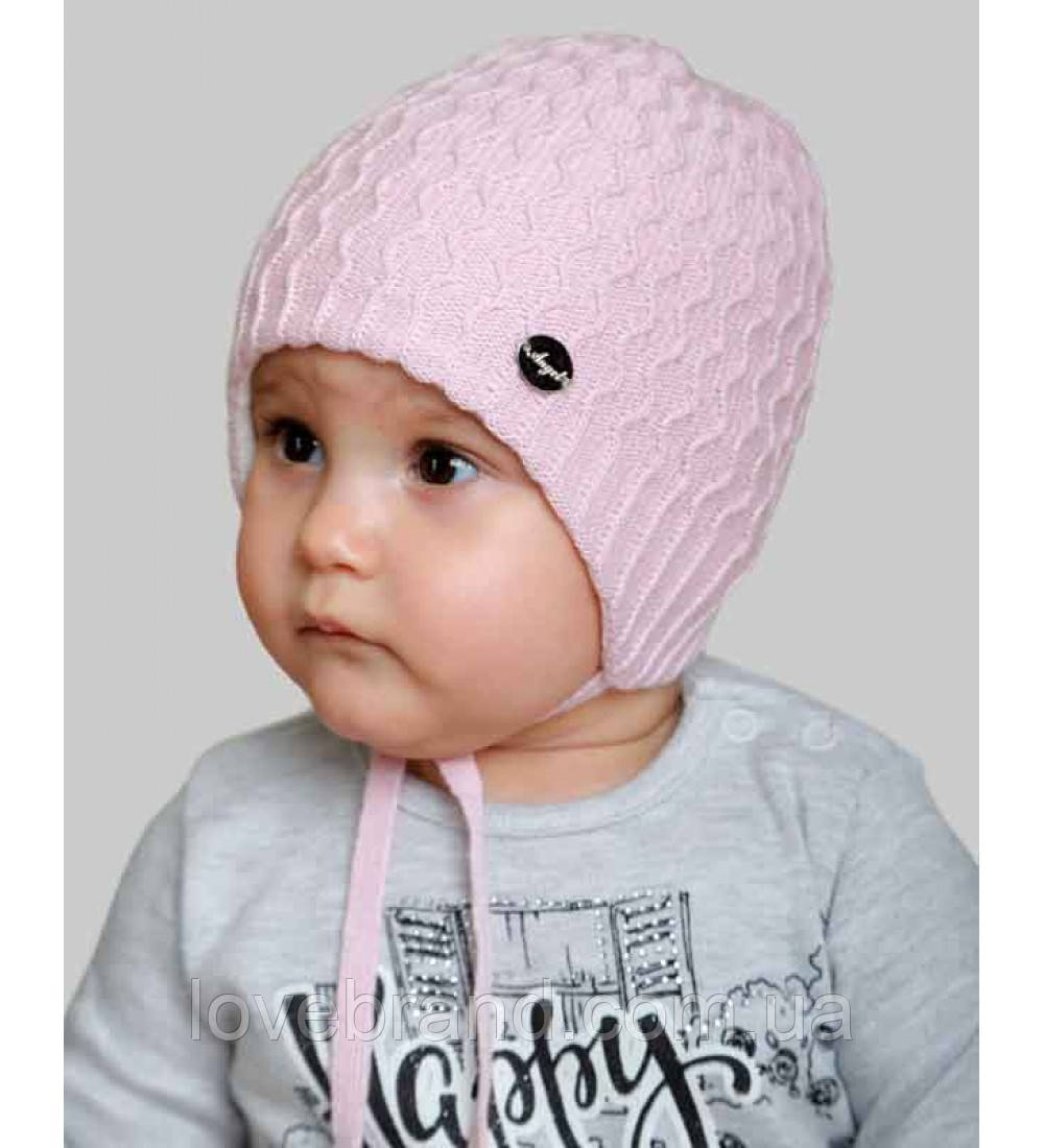 Демісезонна дитяча шапочка для дівчинки на зав'язку в'язка