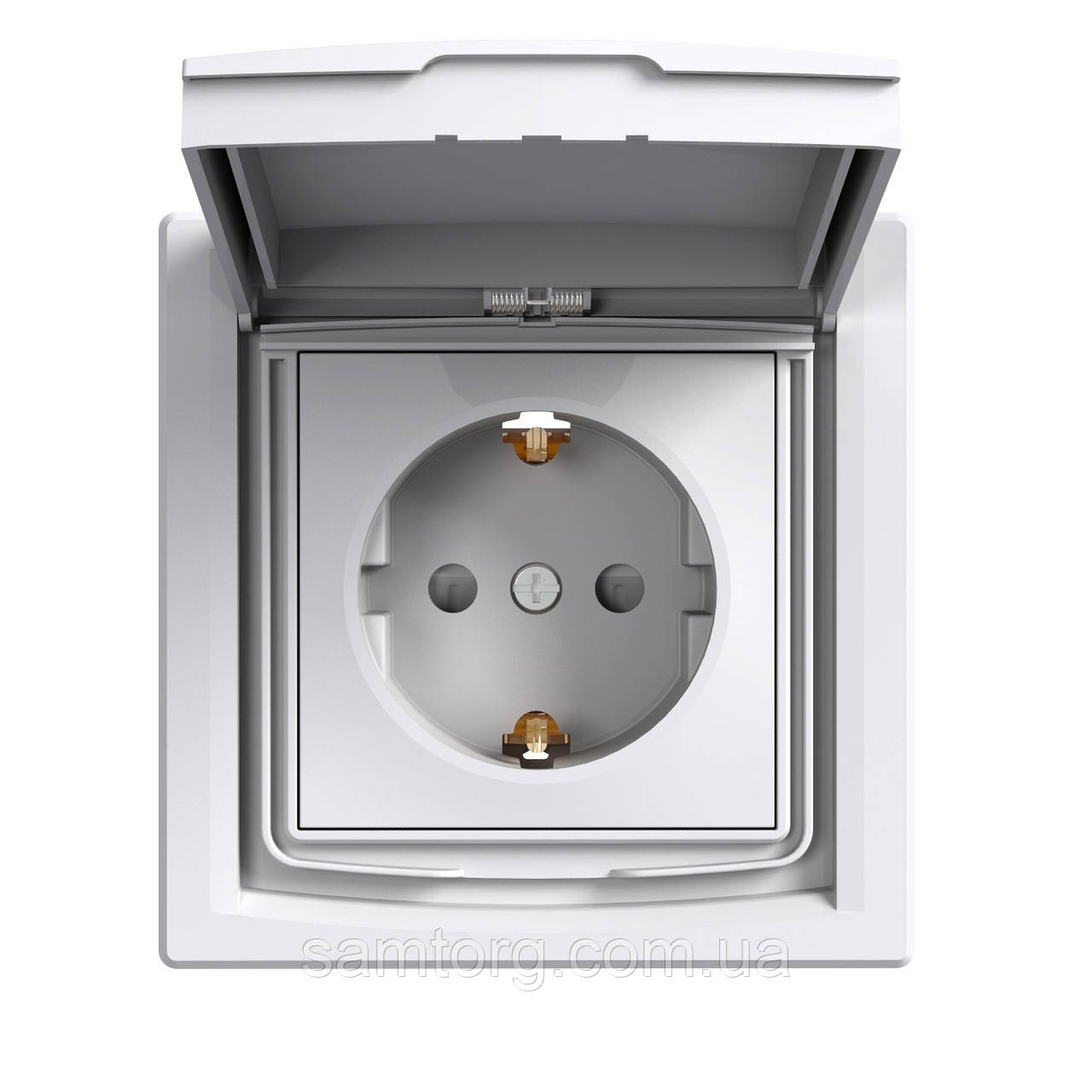 Розетка з з/к із захисними шторками та кришкою IP44 білий Asfora EPH3100321, фото 1