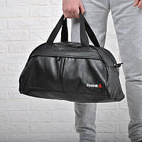 Спортивная сумка Reebok Черная кожзам | Фитнес-сумка Рибок для тренировок мужская / женская