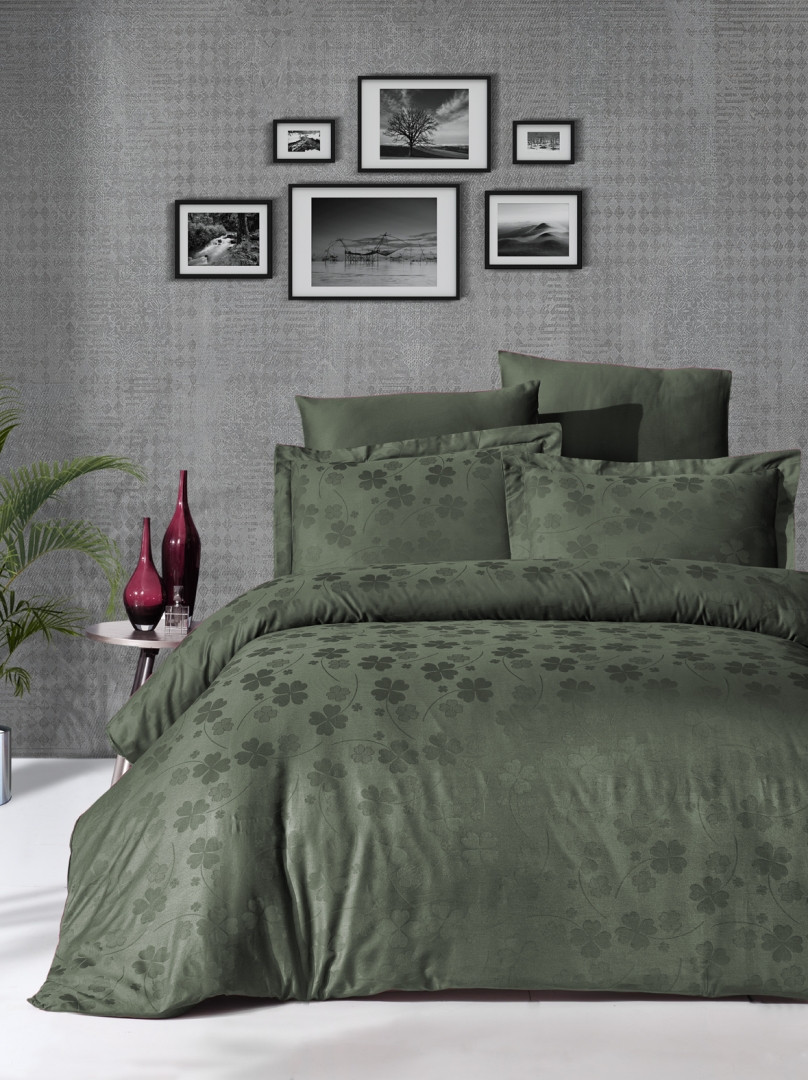 Постільна білизна First Choice Jacquard Satin "Clover Dark Green" JS 51