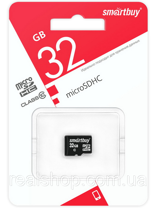 Карта пам'яті MicroSD 32 Gb SmartBuy Class 10, microSDHC, SB32GBSDCL10-00LE