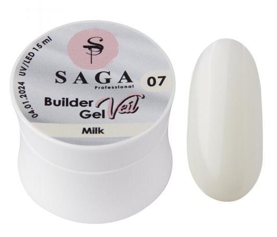 Гель для нарощування нігтів SAGA Builder Gel Veil, Milk No7, 15 мл