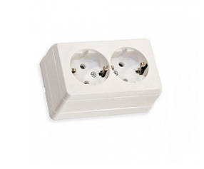 Розетка зовнішня Mutlusan BRON біла подвійна з заземленням 16А (47-20-35)