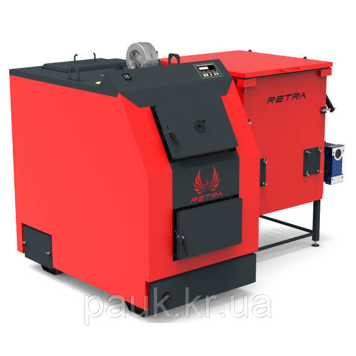 Котел на щепі з бункером 50 кВт, котел Ретра-3М Bio, твердопаливний котел з бункером для щепи, котел під агровідходи, фото 1