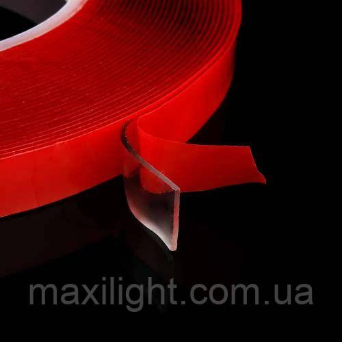 Скотч акриловий прозорий 9,5 мм х 10 метрів для монтажу LED стрічки BIOM