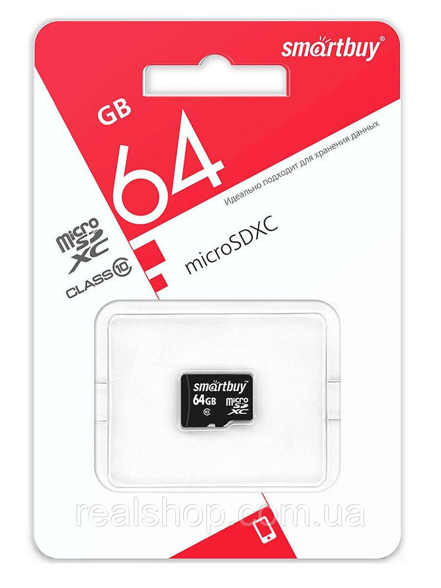Картка пам'яті MicroSD 64 Gb SmartBuy Class 10, microSDXC, SB64GBSDCL10-00LE
