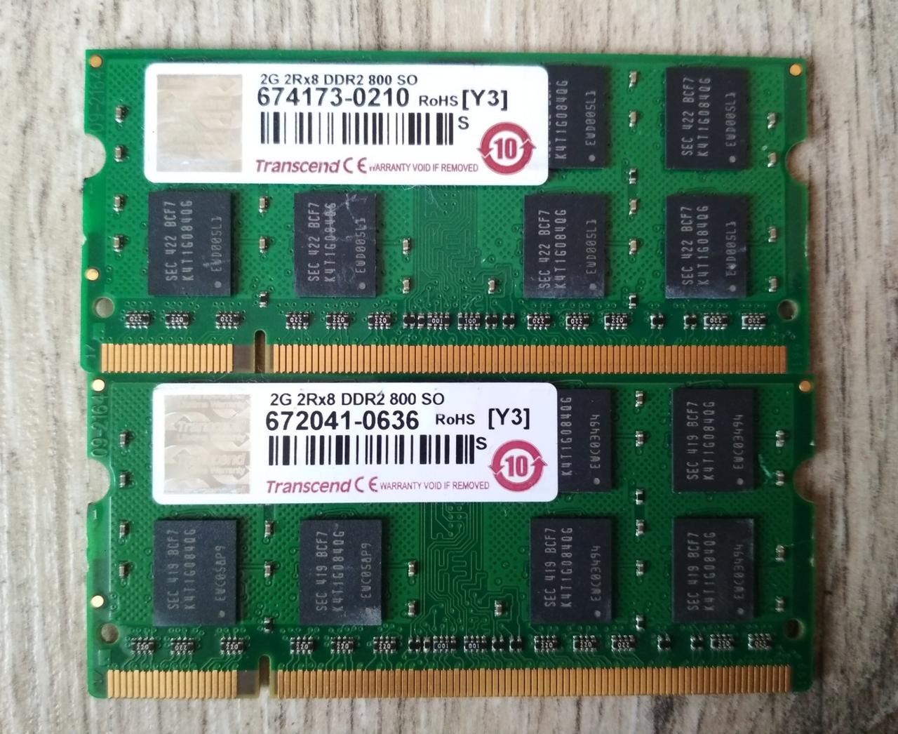 Для ноутбука 4GB 2x2GB DDR2 800MHz Transcend PC2 6400S 2Rx8 RAM Оперативна пам'ять