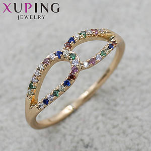 Кільце золотистого кольору тонке Xuping Jewelry вісімочка з різнобарвними стразами медичне золото 18K