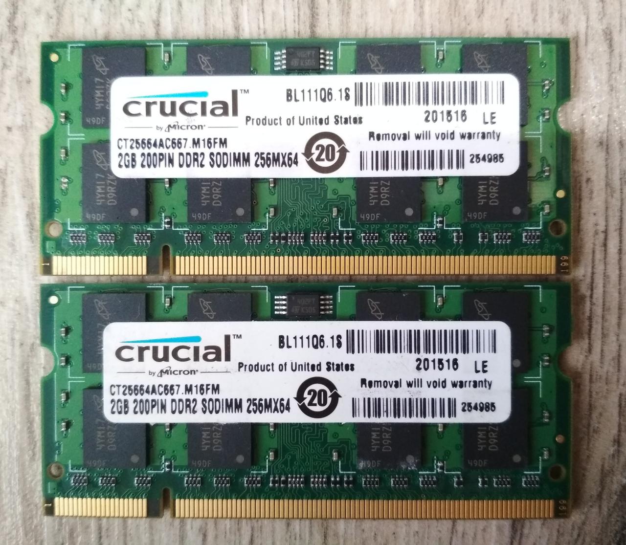 Для ноутбука 4GB 2x2GB DDR2 667MHz Crucial PC2 5300S 2Rx8 RAM Оперативна пам'ять